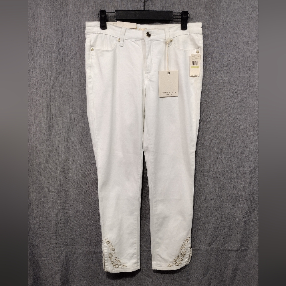 NWT Anne Klein Skinny Ankle Jeans Womens 4 White Embroidered Floral Retro 90s